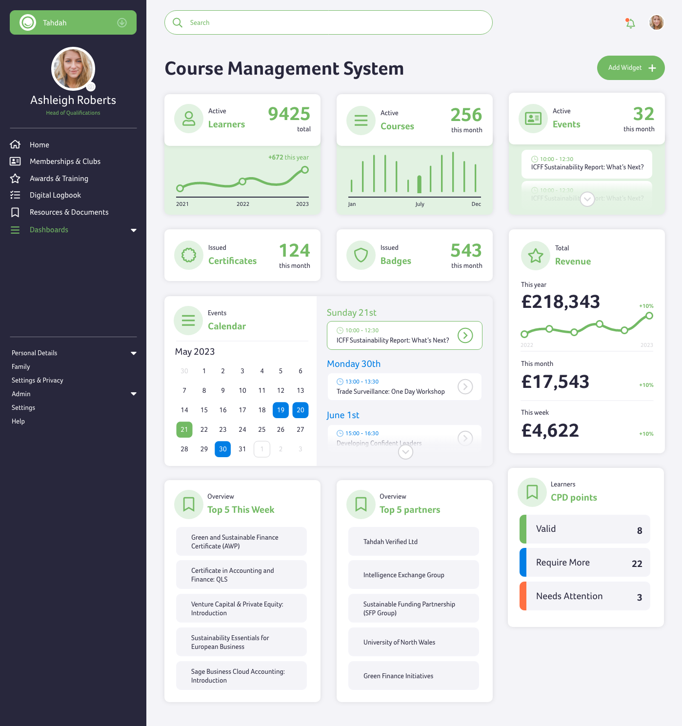 Course Management System Dashboard